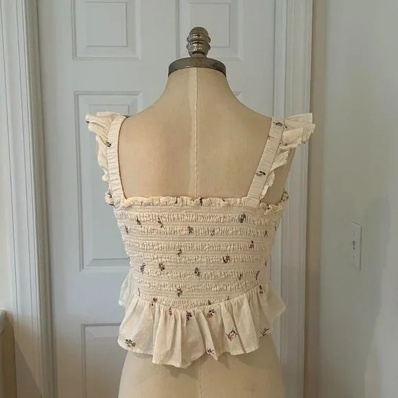AMERICAN EAGLE WHITE FLORAL HALTER TOP - Picture 2 of 3
